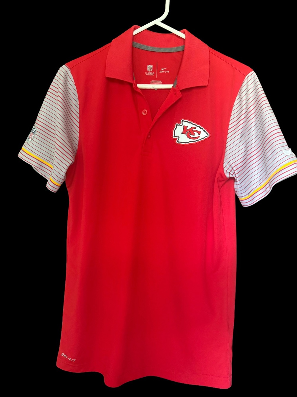 Nike Red Kansas City Chiefs Logo Polo with Striped Sleeves